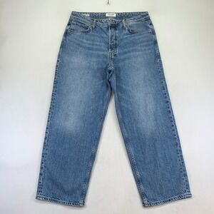Jack&Jones Loose Cropped Jeans Size 32x26 Light Wash Denim Button Fly Baggy